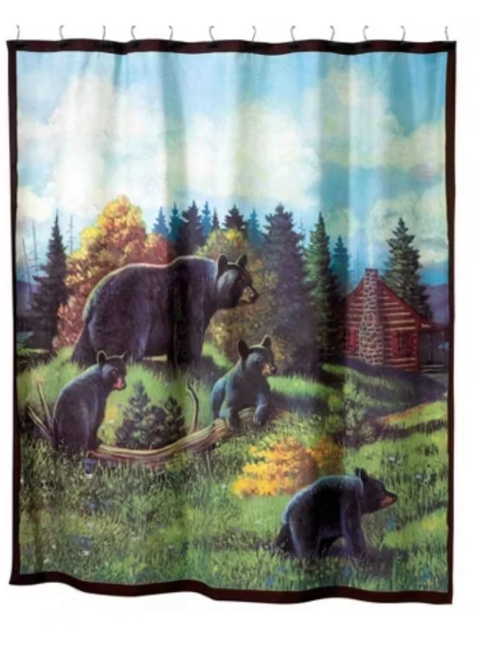 Avanti Black Bear Lodge Fabric Shower Curtain